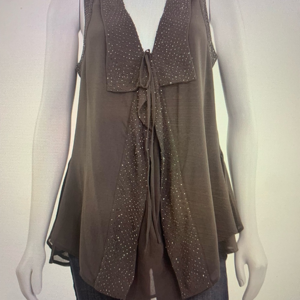 Robbi & Nikki Smoke Gray Beaded Blouse Size Small